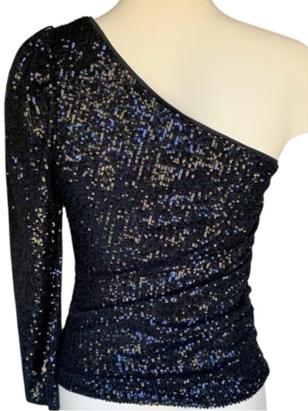 Black One-Shoulder Sequin Top - Picture 2 of 12